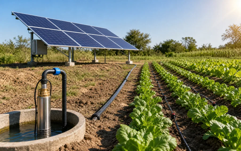 Solar-powered drip irrigation system on a farm