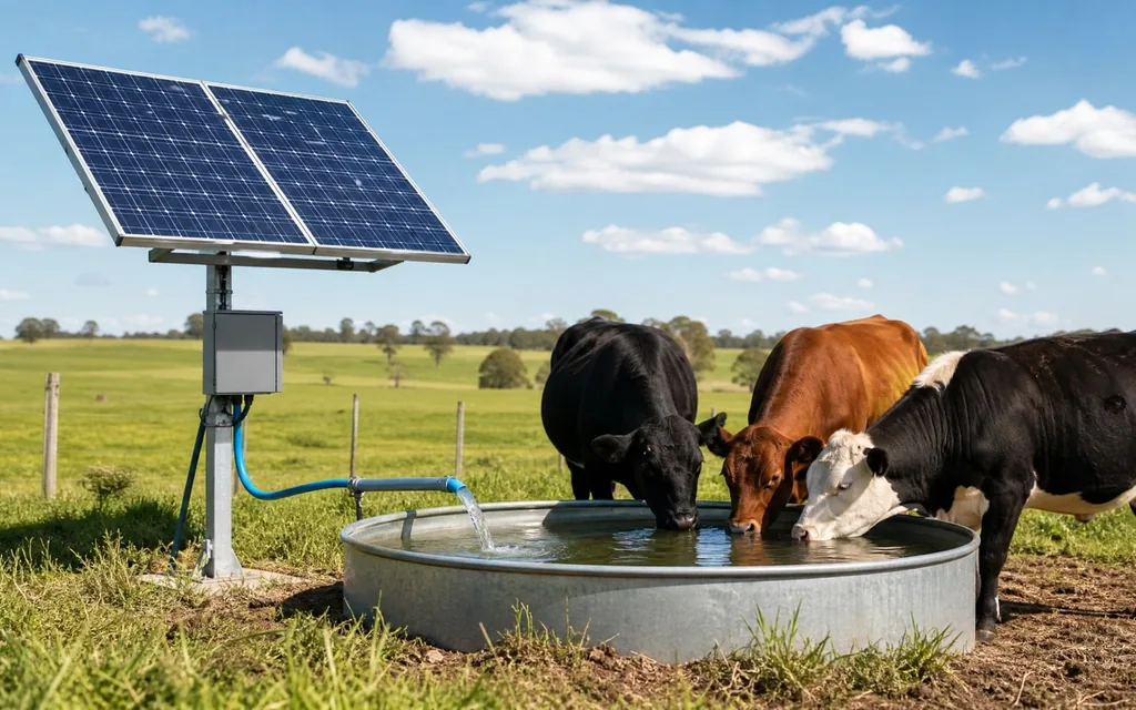 Solar-powered water pump system for livestock watering